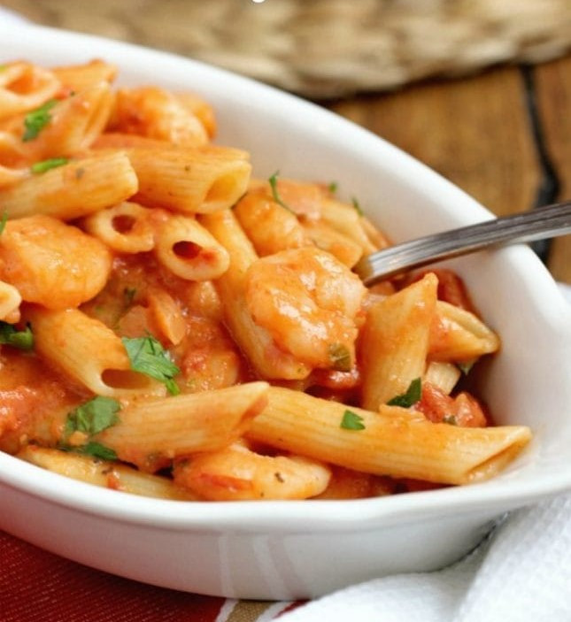 Pink Sauce Pasta Shrimp (CALORIES: 390 PROTEINS: 43 Grams FATS: 8 Grams)